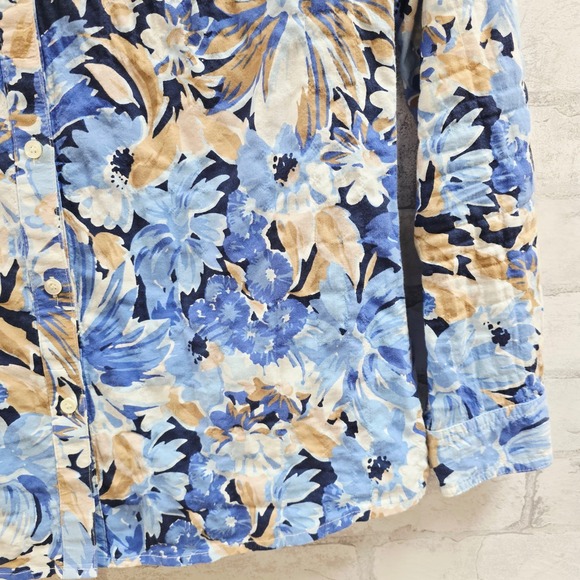 J.McLaughlin XS Blue Tan Floral Button Down Shirt Long Sleeve Cotton Blend - Picture 4 of 8